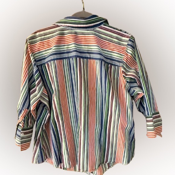 Striped Multicolor Talbots 3/4 sleeve 100% Cotton Blouse - Comfy & Cool - Picture 2 of 4